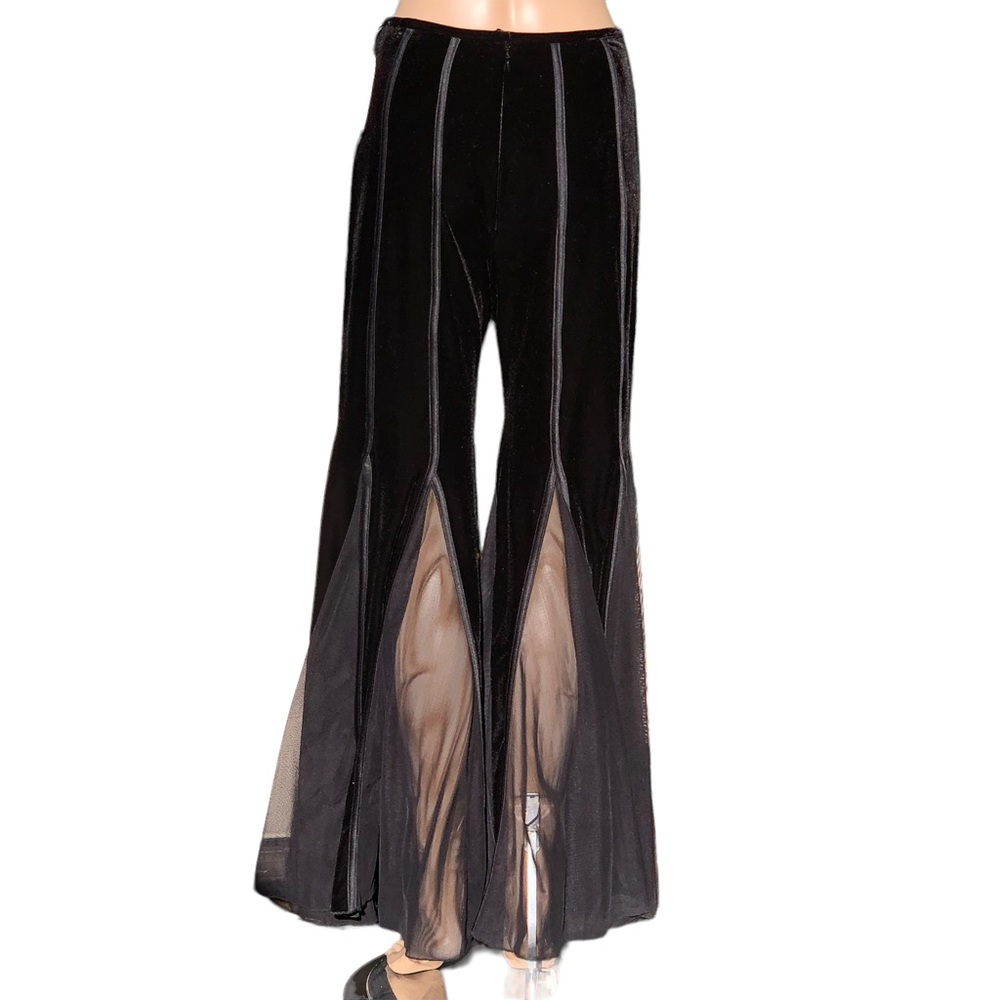 JS collections NWT black velvet bell bottom pants with sheer pant leg inlay sz 4